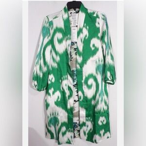 Chico’s Chico's Reversible Ikat & Floral Emerald Green DusterJacket Size 3 (16)